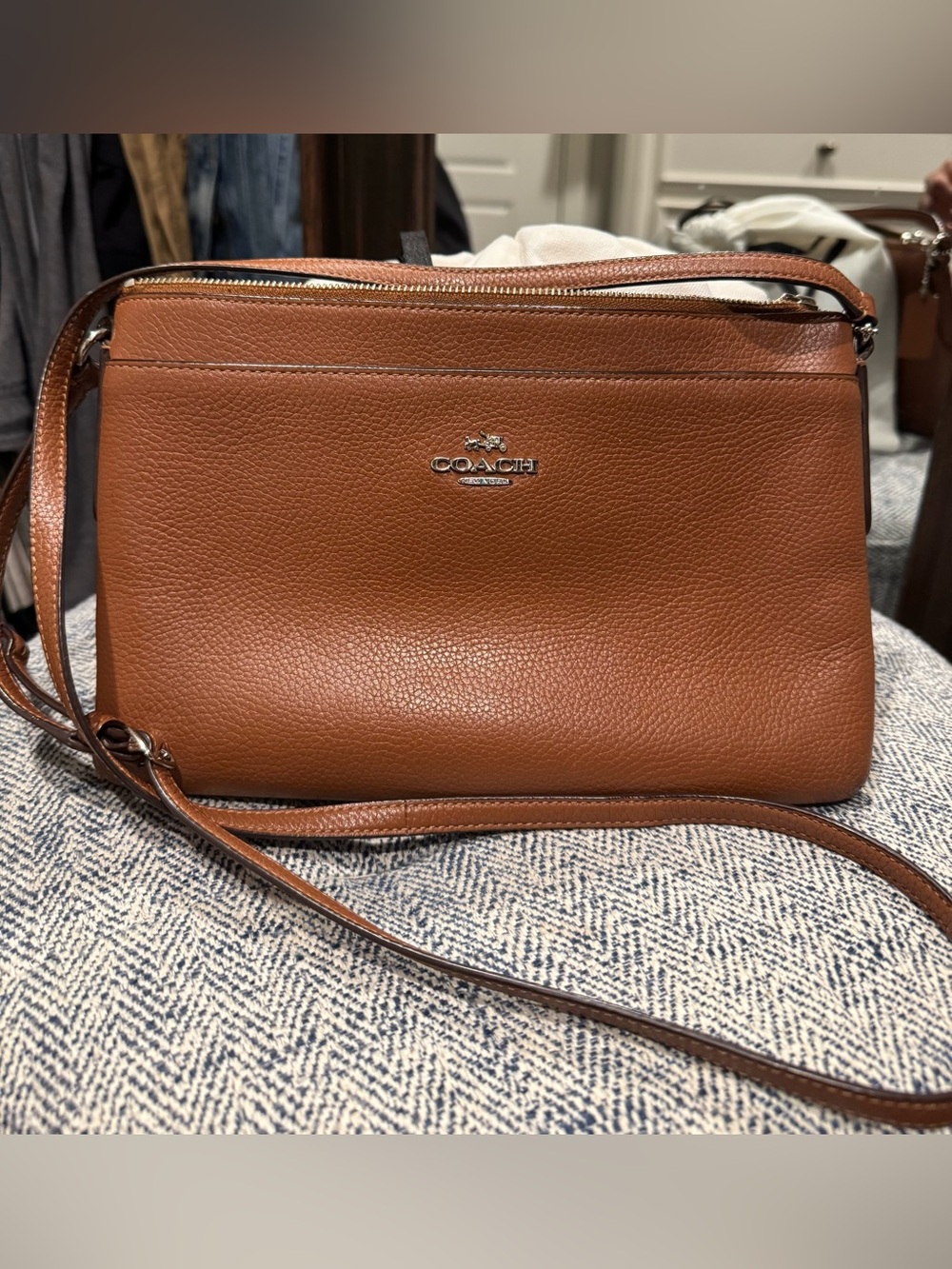 Coach Pebbled Leather Crossbody in Cognac